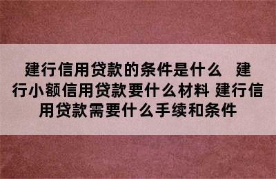 建行信用贷款的条件是什么   建行小额信用贷款要什么材料 建行信用贷款需要什么手续和条件